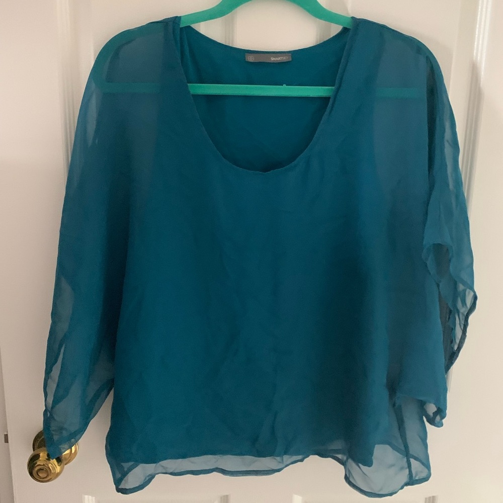 Flowy Teal Blue Sheer Top with matching Lining Size Small from Smart Set